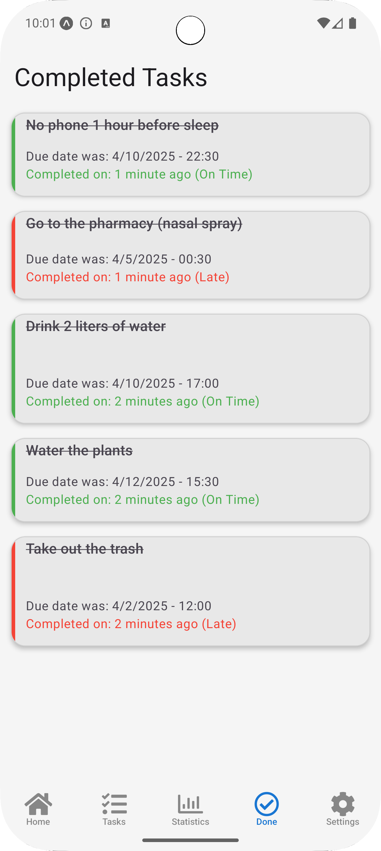 App Screenshot Completed Tasks
