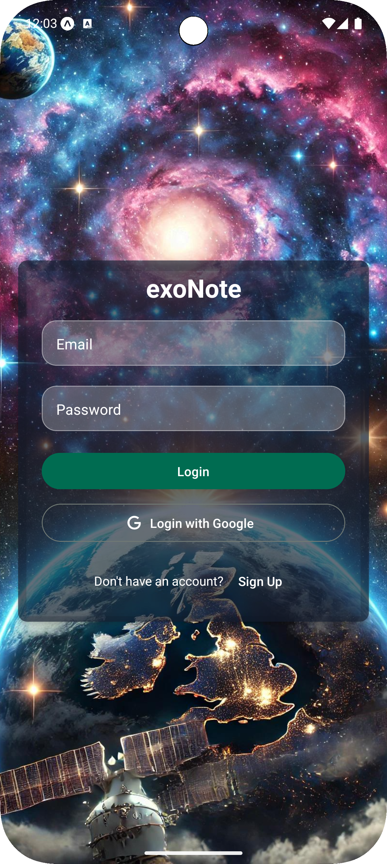 exoNote Login Screen